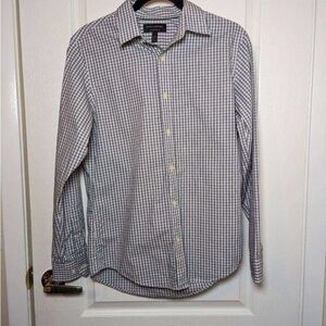 Banana Republic Mens Button Down Small/Slim Fit long sleeve Gray/white Checkered